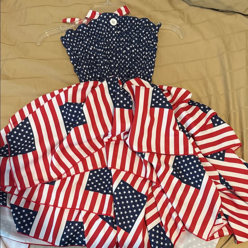 American flag Kids Dress with Stars and Stripes